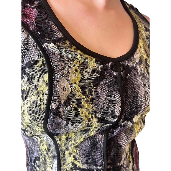 BAR III Sleeveless Mesh Lace DRESS Women's Small Black Yellow Pink Gray Lined - Picture 4 of 9